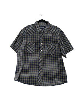 Wrangler Western Pearl Snap Shirt Front Plaid Ranchcore Cowboy Workwear Size XXL
